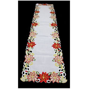 NWT Holiday Poinsettia Cut-Work Table Runner